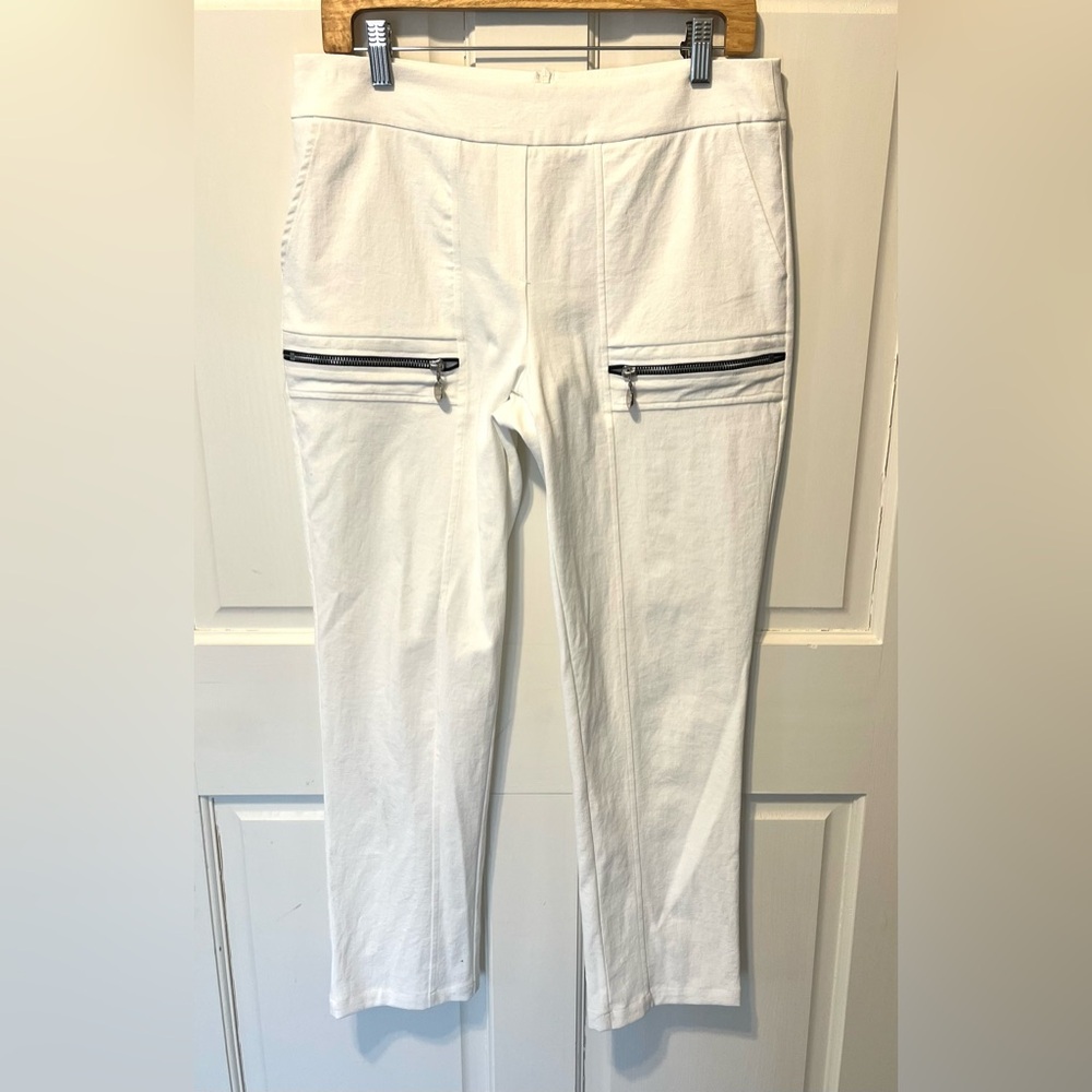 NY77 white zipper cotton linen designer women’s pants size 3 m medium 8/10